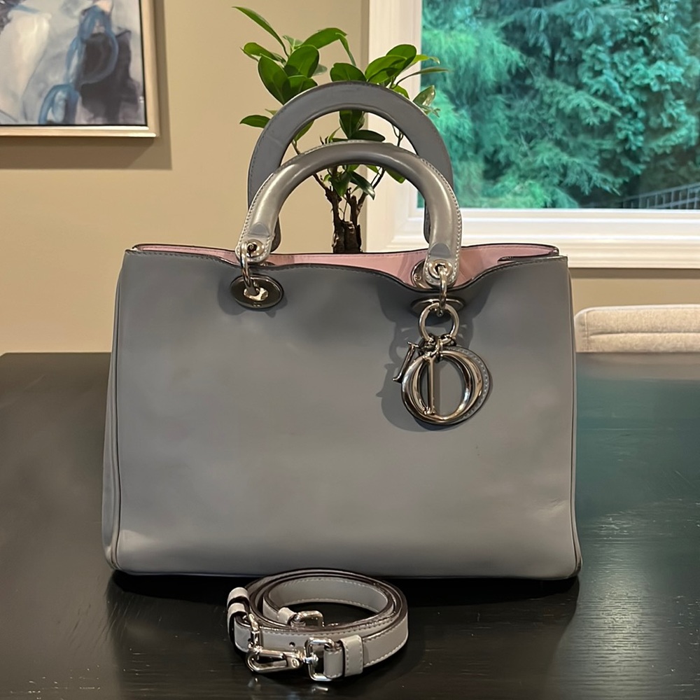 Authentic Dior Women Handbag Diorissimo Gray Leather